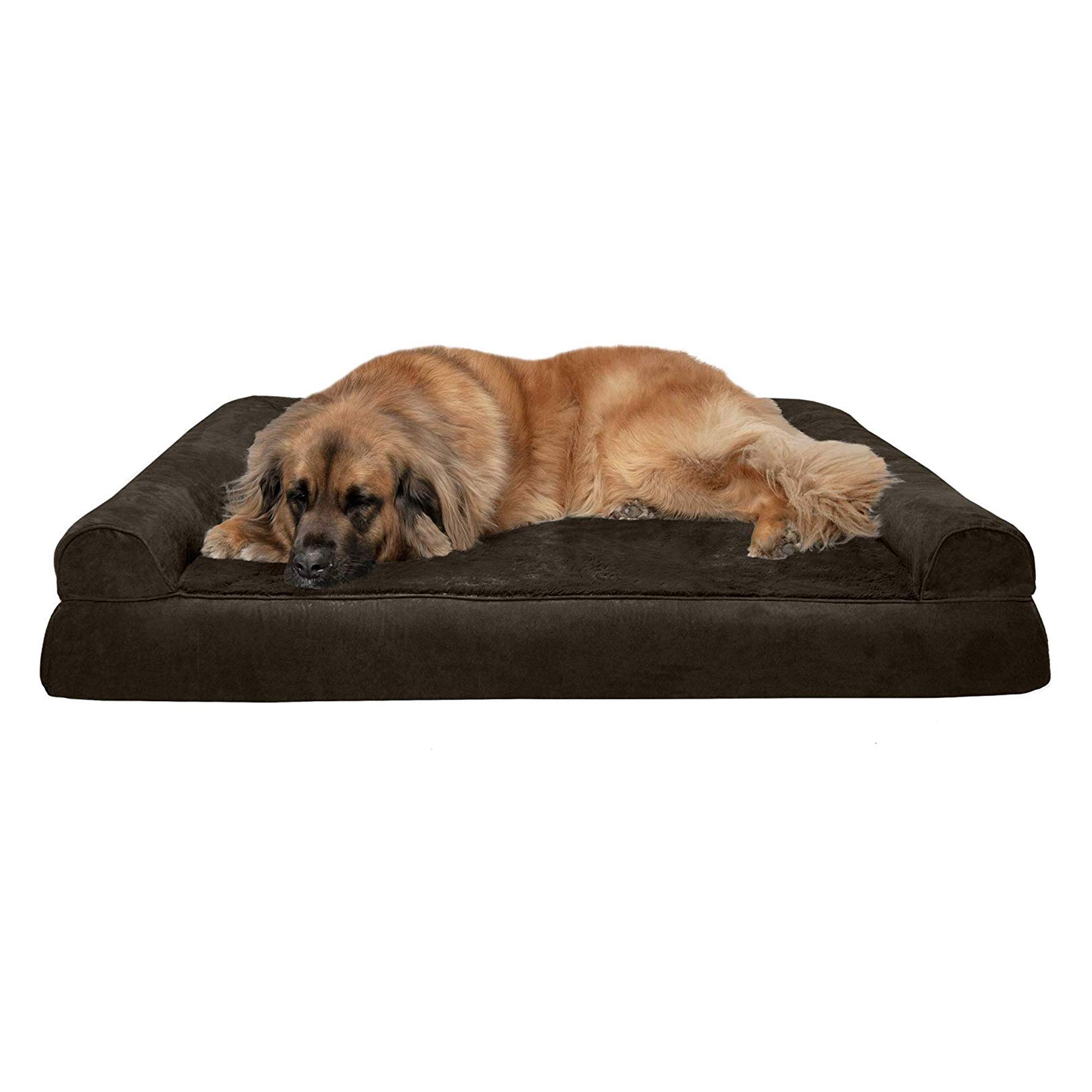 Furhaven Orthopedic Dog Bed for Large Dogs w/ Removable Bolsters &amp; Washable Cover, For Dogs Up to 125 lbs - Plush &amp; Suede Sofa - Espresso, Jumbo Plus/XXL