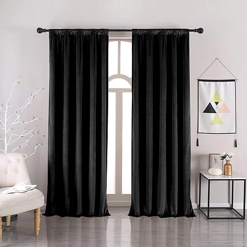 Miniatura 8 de nannowang - Cortinas opacas de terciopelo negro de 84 pulgadas de largo con bloqueo de luz y bolsillo para barra, paneles de cortina para ventana,