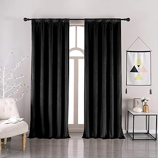 Black Velvet Blackout Curtains - nannowang 72 Inches Long Light Blocking Rod Pocket Window Curtain Panels Heat Insulated Curtains Blackout Thermal Curtain Panels for Bedroom 2 Panels