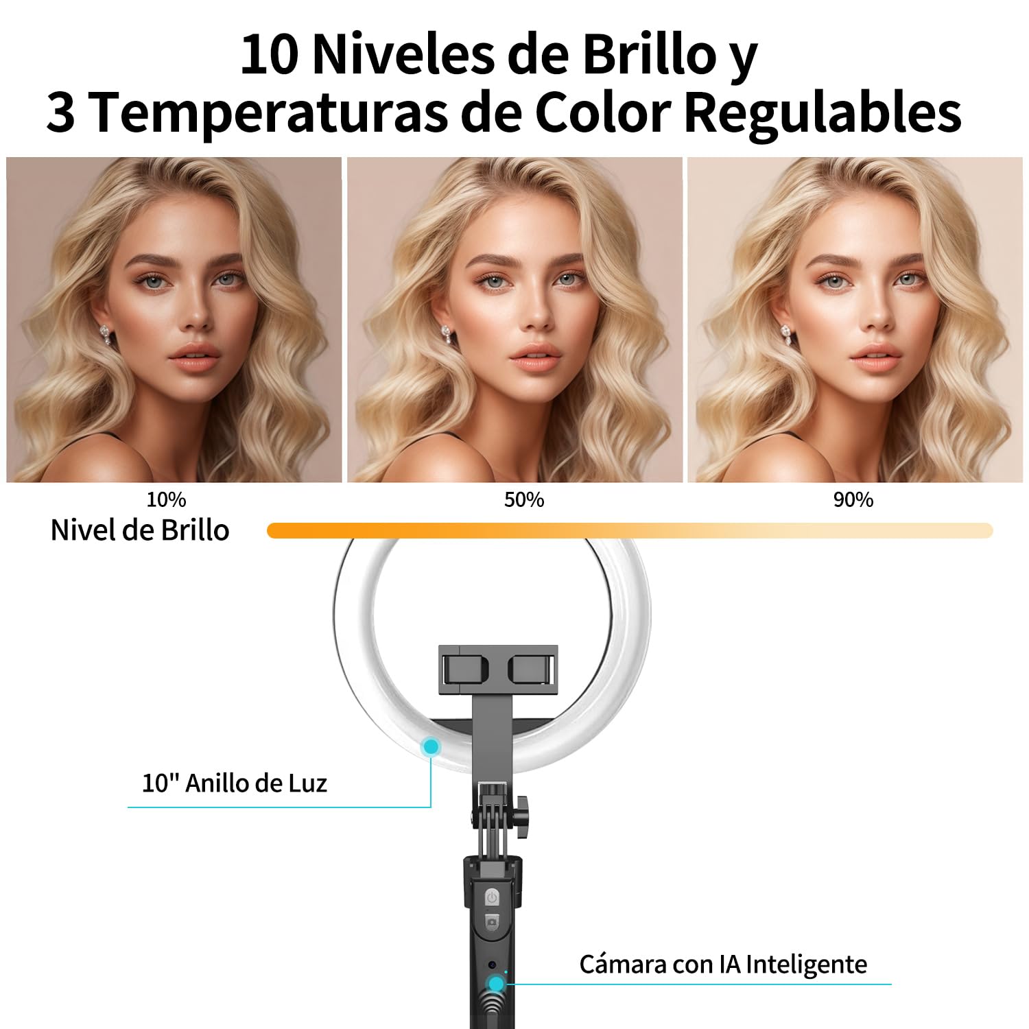 yAyusi Trípode Rotación de 360° con Seguimiento Automático de Rostros con Anillo de Luz, 180cm Trípode Palo Selfie con Control Remoto, Trípodes para Teléfono con Sensor Movimiento para Video (3 Color)