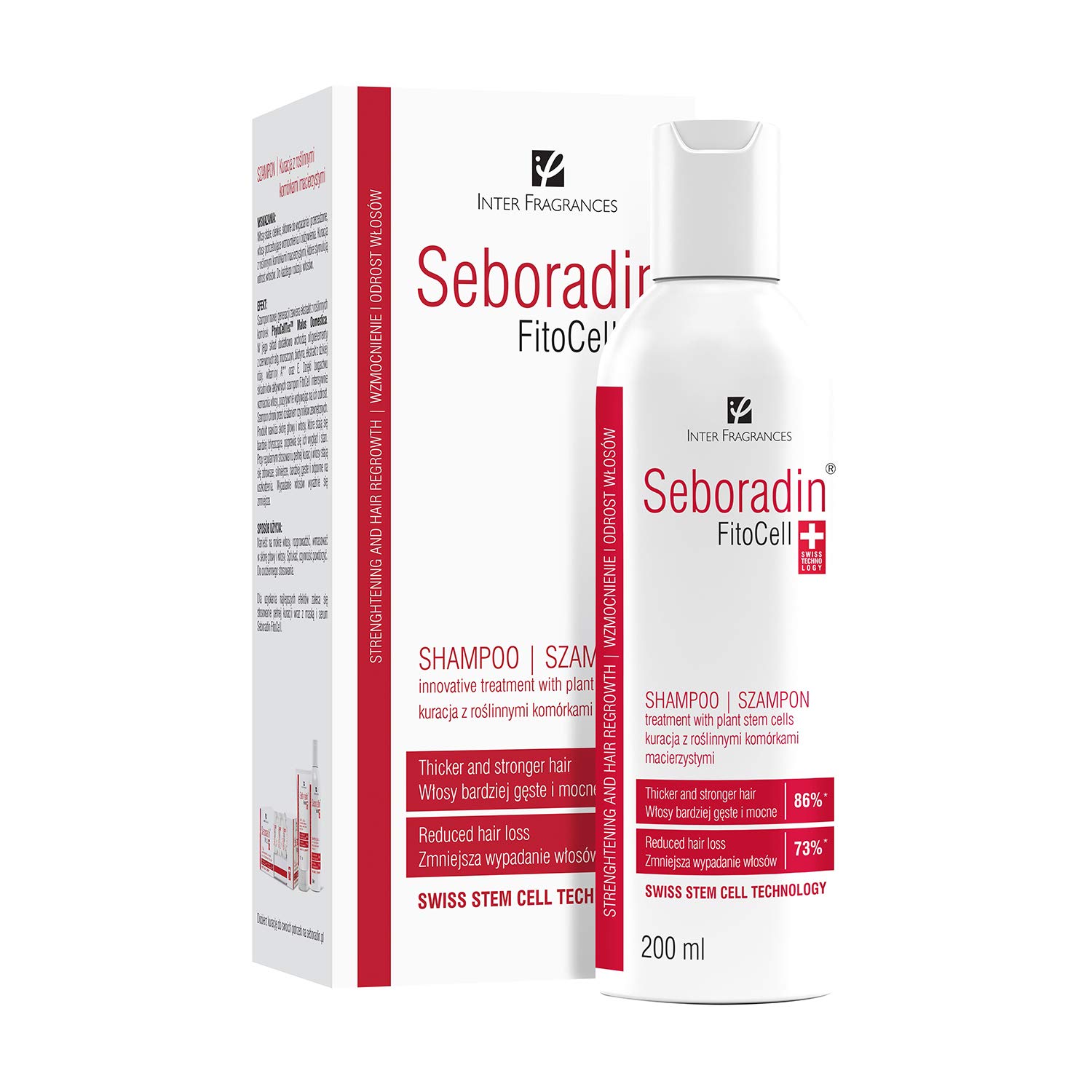 Seboradin Hair Loss and Regrowth Fitocell Shampoo with Swiss Technology Stem Cells Phytocelltec™ Malus Domestica and Biotin, for Men and Women, 200 ml