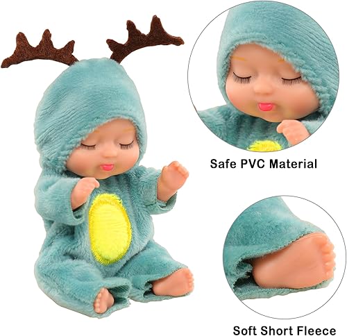 Miniatura 4 de ENOCHT Juego de 6 muñecas pequeñas de 4 pulgadas, muñecas de bebé realistas, bebés recién nacidos con ropa de animales, regalos para niñas, niños,