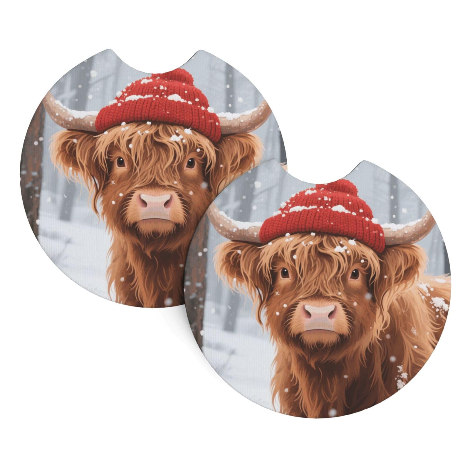2 Pack Car Coaster for Cup Holders Cow Car Cup Coaster 2.7" Neoprene Non-Slip Automotive Cup Mat Universal Auto Car Interior Accessories for Women Men Cup Pad