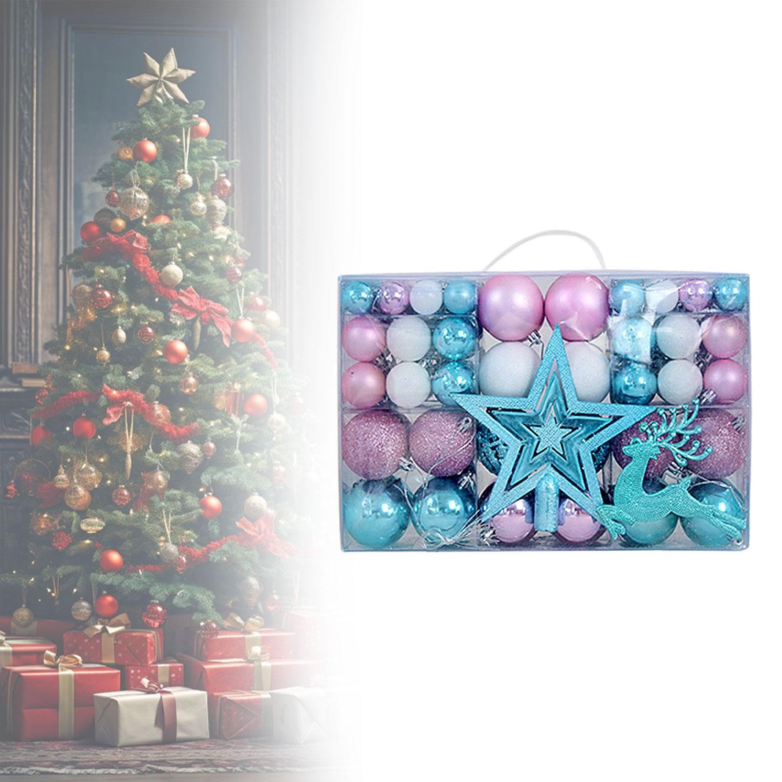 harayaa 102x Weihnachtskugeln Ornamente mit Stern Hirsch Weihnachtsschmuck Weihnachtsanhänger zum Valentinstag, Blau Weiß Rosa