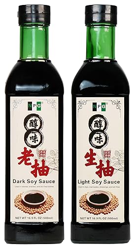 NPG Juego de salsa de soja ligera y oscura de alta calidad, 16.9 onzas líquidas (paquete de 2), salsas de soja para pescado, albóndigas, fideos y