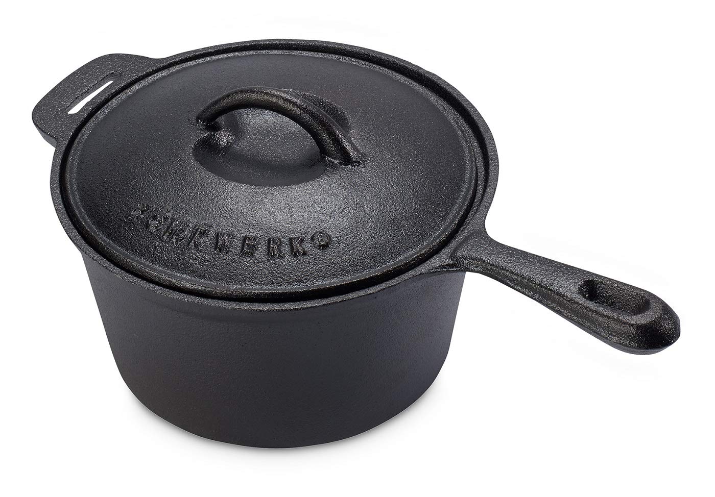 ECHTWERK Set di 7 forni olandesi in ghisa in una scatola di legno, set di padelle con pentola, padella con manico, piastra, padella per friggere, già cotto