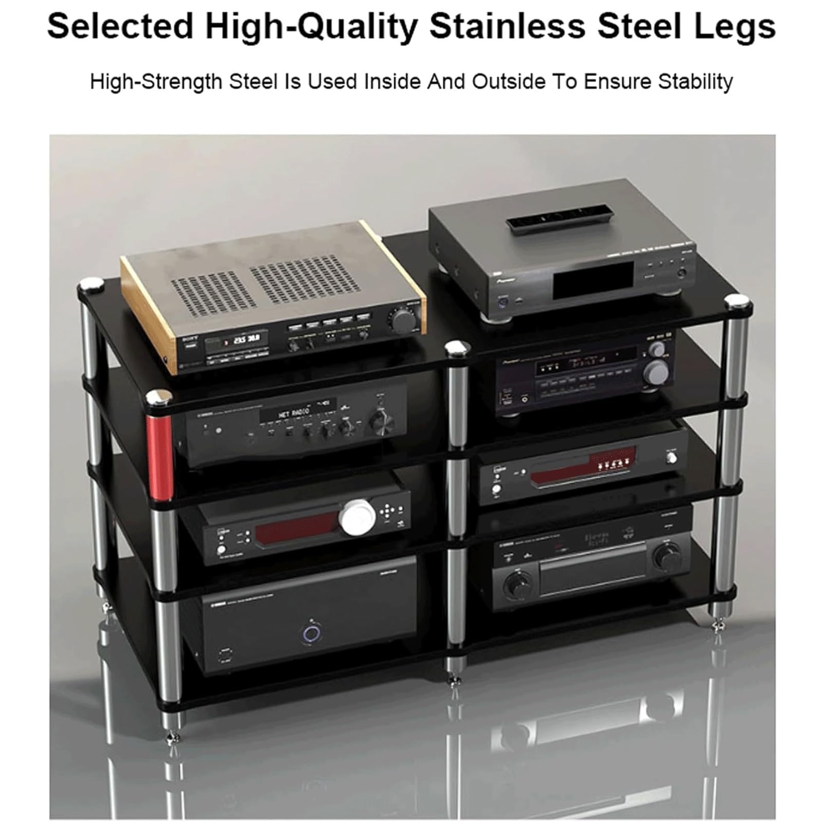 Stojak audio z naturalnego drewna, 3-poziomowy stojak stereo na sprzęt audio, otwarta półka i solidne rozwiązanie do przechowywania audio-wideo, stylowa dekoracja domu. Wei?-2-poziomowy