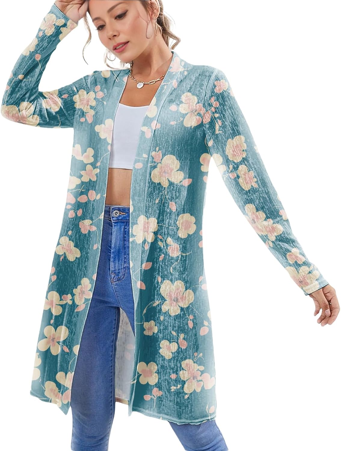 Women's Casual Lightweight Cardigan Trendy Open Front Floral Print Graphic Resort Wear Tops Beah Summer 2025