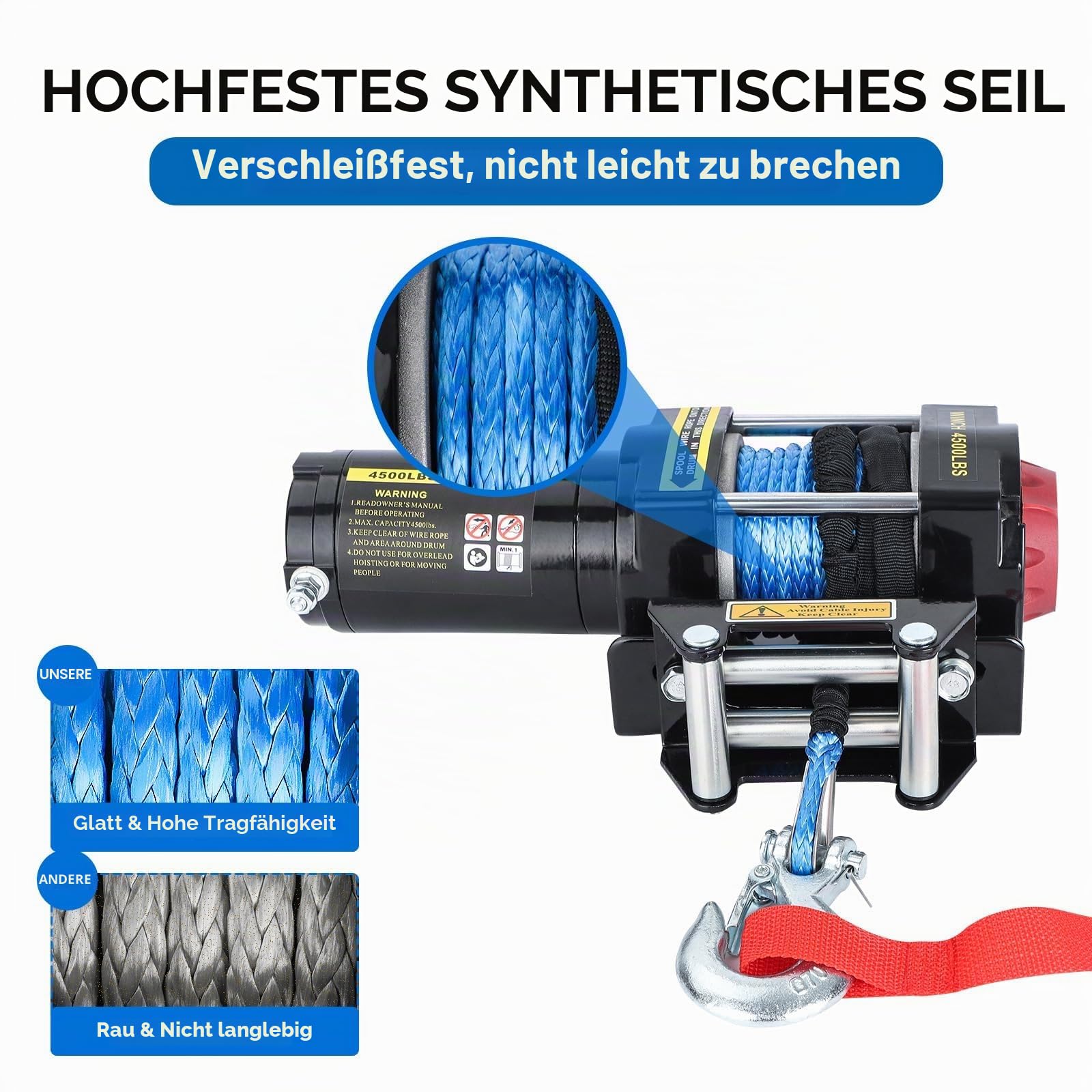 Trintion Elektrische Seilwinde 12V 4500LBS 13M Elektrische Winde Motorwinde Seilzug Elektrowinde mit Funkfernbedienung und Handschalter für mittelgroße große SUVs LKWs und sogar Yachten