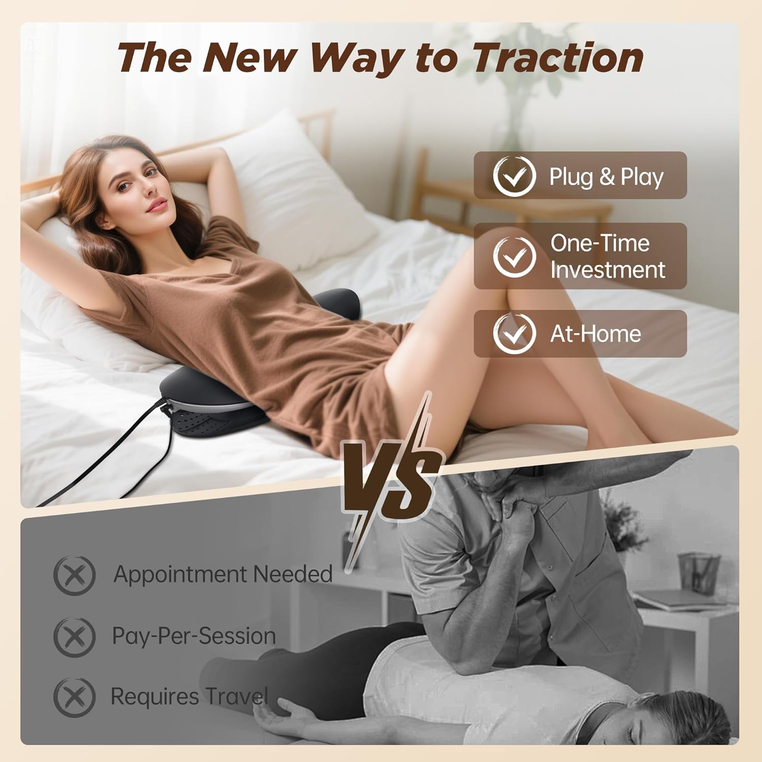 Electric Lumbar Traction Device, Back Traction with Dynamic Airbag Traction, 3-Level Heat, and Vibration Massage for Lower Back Pain Relief, Office & Home Use - Image 3