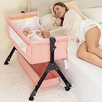 Vista 8 de BCOL Moisés de bebé 3 en 1, cuna de noche para bebé, cuna ajustable con ruedas, cesta de almacenamiento, colchón, fácil de montar y plegable, cuna