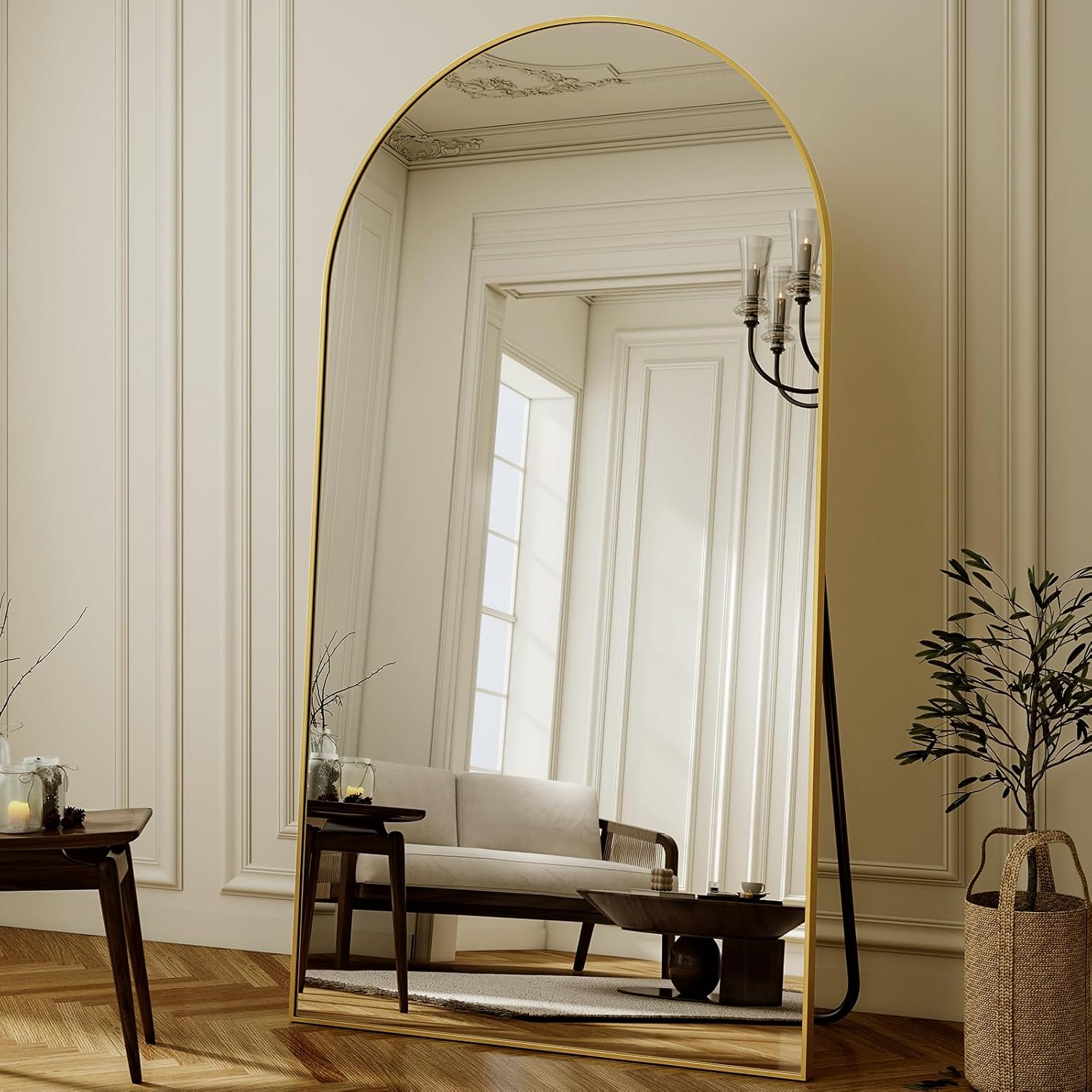 86"x40" Arched Full Length Mirror Floor Mirrors with Aluminum Alloy Frame Free-Standing Wall Mounted Floor Mirrors or Large Dressing Mirror, Gold Mirror Full Length - Image 2