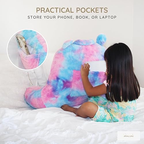 Miniatura 5 de Almohada de lectura de libros y respaldo con reposabrazos de apoyo, asiento vertical o cuña de cama, funda extraíble de piel sintética de conejo de