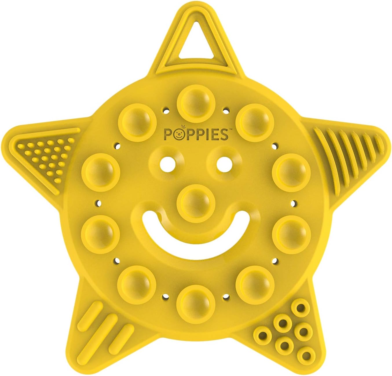 POPPIES Smiley The Star BPA-Free Silicone Suction Cup Teether, Sensory, Bath Toy (Yellow)