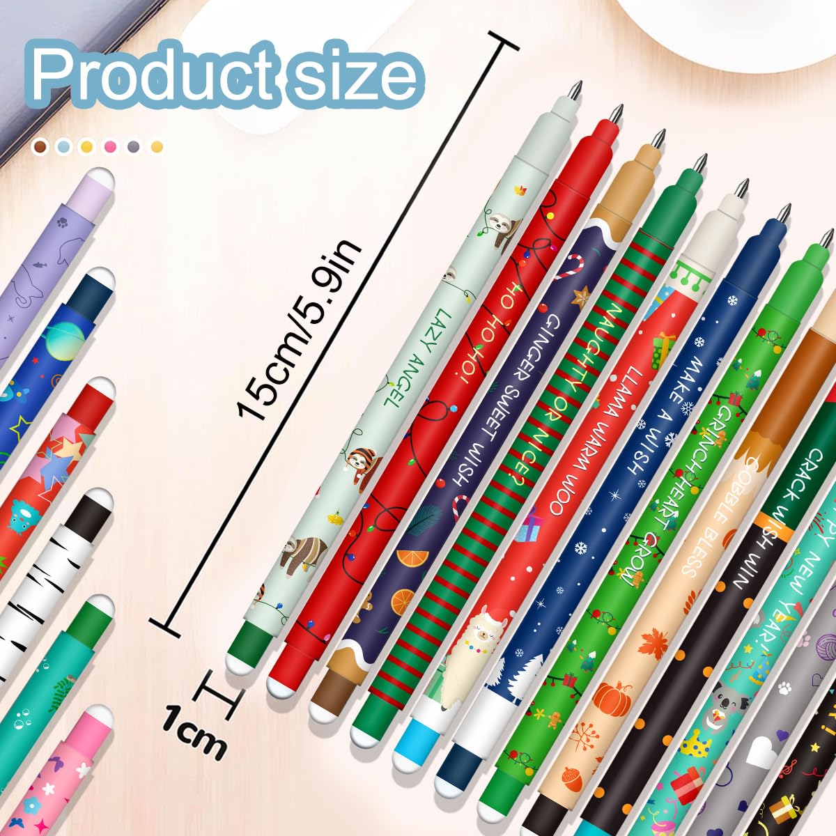 Set of erasable gel pens - Bolígrafo de gel borrable, ball on the end to remove temperature sensitive, tip diameter 0.7 mm (18 bolígrafos borrables navideños)