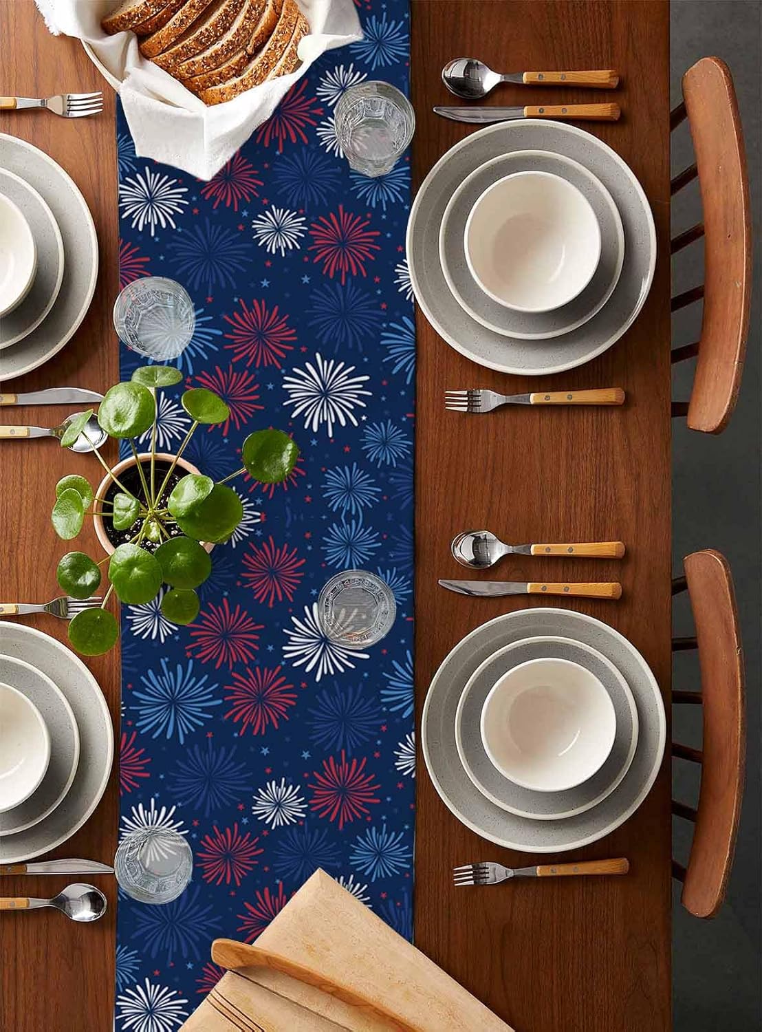 Seven Roses 4th of July Table Runner 72 Inches Long Farmhouse Dress Scarves, Independence Day Colorful Fireworks Star Dining Tablerunner for Coffee Table/Kitchen Island/Party Décor, 18" x 72"