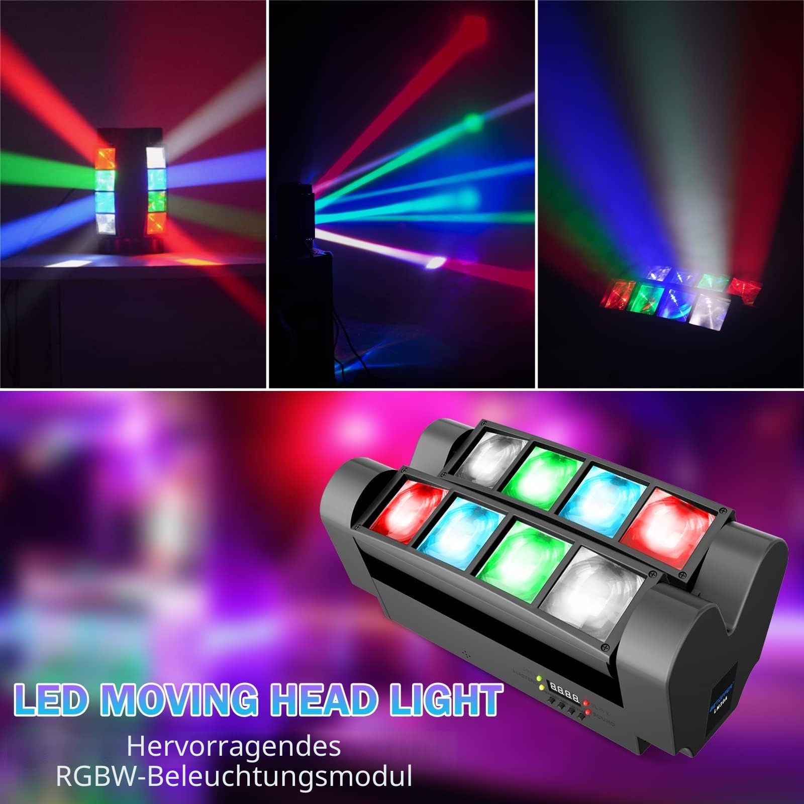 BETOPPER Moving Head Bühnenlicht, Disco DJ Licht 8x3W RGBW 4 in 1 LED Lichteffekt, Mini Partylicht Stage Light mit DMX512/Sprachmodus für Bar Party Club Weihnachten Halloween (2)
