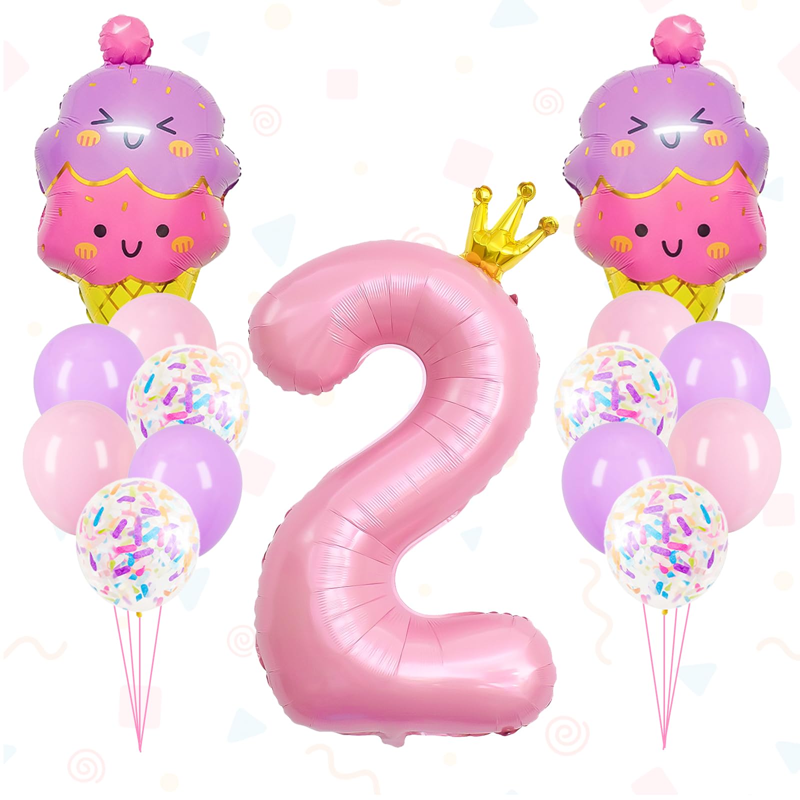 40 Inch Pink 2 Balloon Numbe, 2nd Birthday Balloons Ice Cream Balloons for Boy Girl Baby Shower Ice Cream Themed Party Decorations Summer Birthday