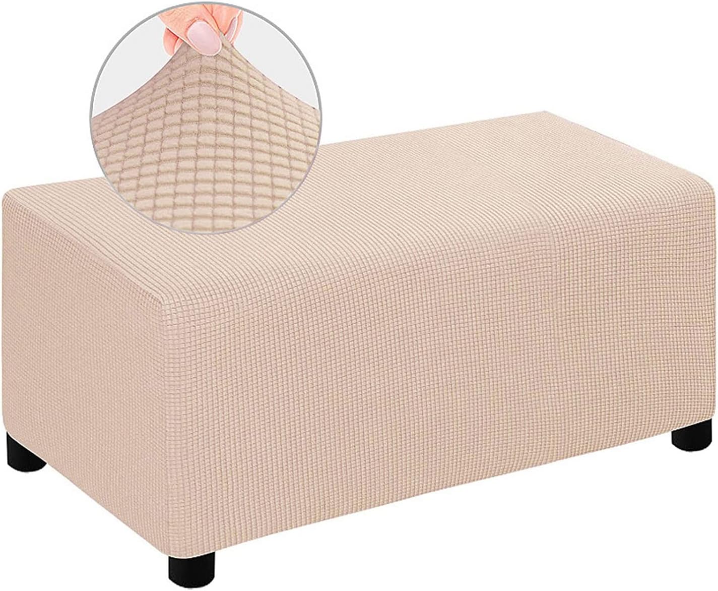 Large Beige Rectangular Elastic Ottoman Cover - Removable Footrest Protector for Sofa & Pouffe Dustproof Stretchable Footstool Slipcover