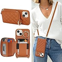Vista 44 de Funda tipo cartera con bandolera para iPhone 15 Pro Max, funda de piel sintética con cierre de cremallera, funda tipo atril con ranuras para Oro Rosa