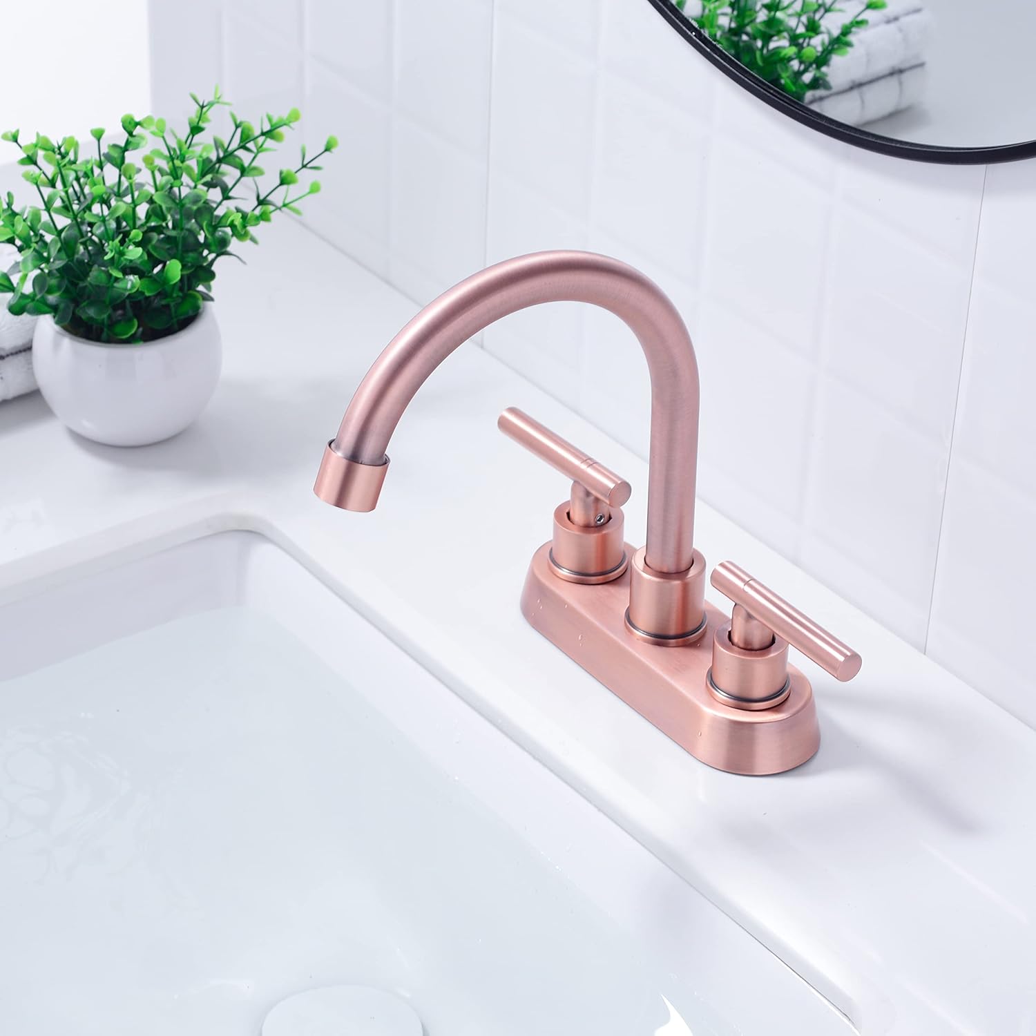 Bathroom Faucet Rose Gold, 2 Handle Bathroom Sink Faucet, 2 or 3 Hole 4 Inch Centerset Modern Commercial RV Vanity Sink (Red Copper)
