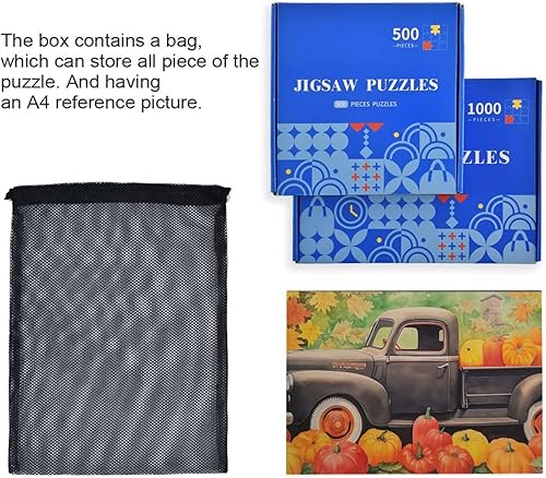 Miniatura 7 de Pumpkin Fall Truck Jigsaw Puzzles 500 Pieces for Adults,Learning Educational Puzzles,Difficult and Challenge Families Toys with Mesh Storage Bag