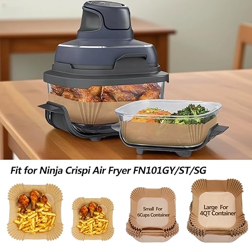 Miniatura 8 de Revestimientos para freidora de aire Ninja Foodi XL Smart FG551 6 en 1 para parrilla interior, 100 piezas rectangulares para freidora de aire Forros
