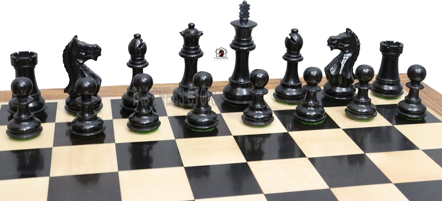 Wooden Staunton Chess Pieces With 2 Extra Queens- 3.5 Fierce Knight Weighted Chessmen In Ebonised Boxwood|Unique Chess Set