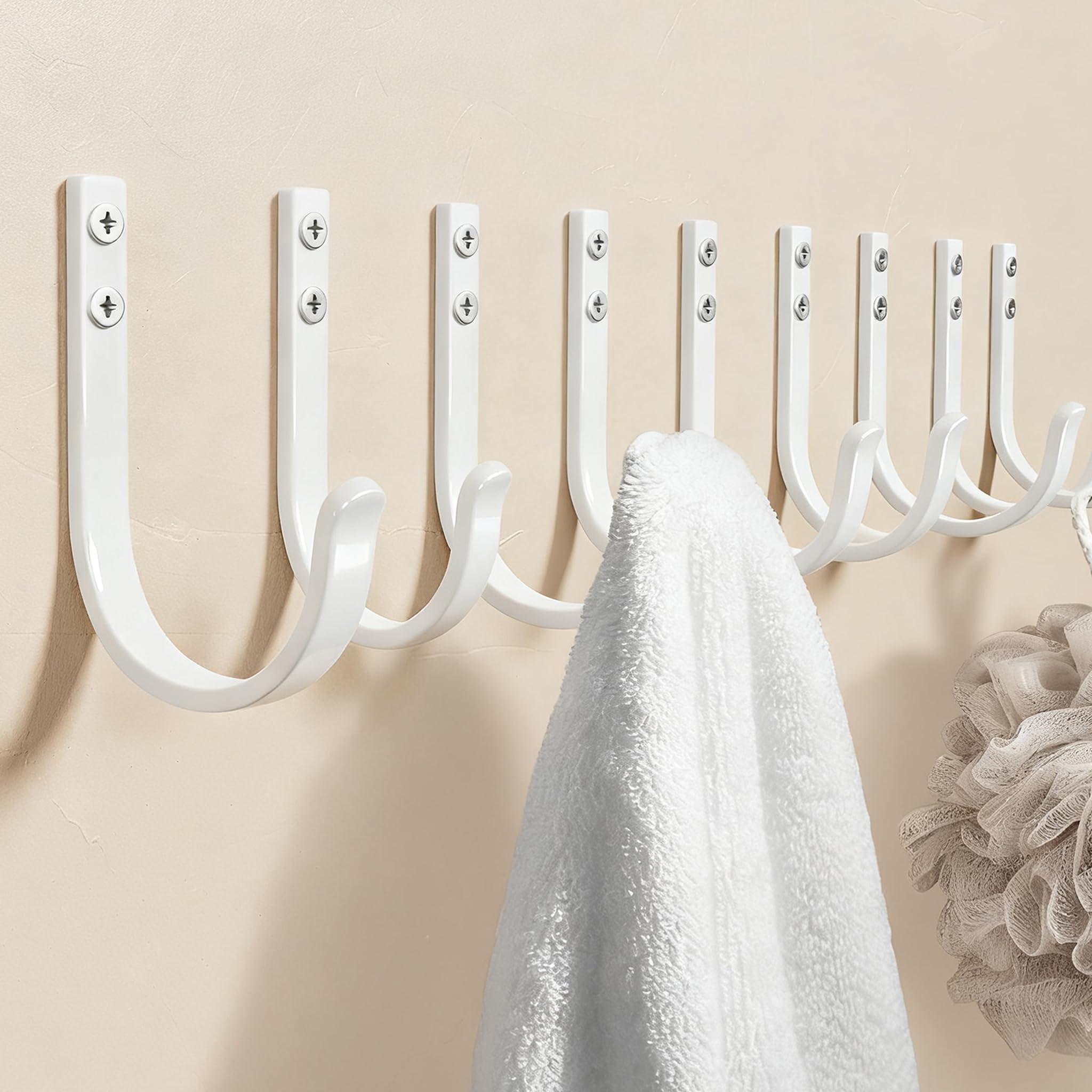 10-Pack Wall Hooks for Towel/Coat - 22LB Heavy Duty Metal Hanger Wall Mount, for Outdoor, Closet, Door, Shelf, Bathroom, for Backpack, Cup, Clothes, Mug, White Matte Screws Included