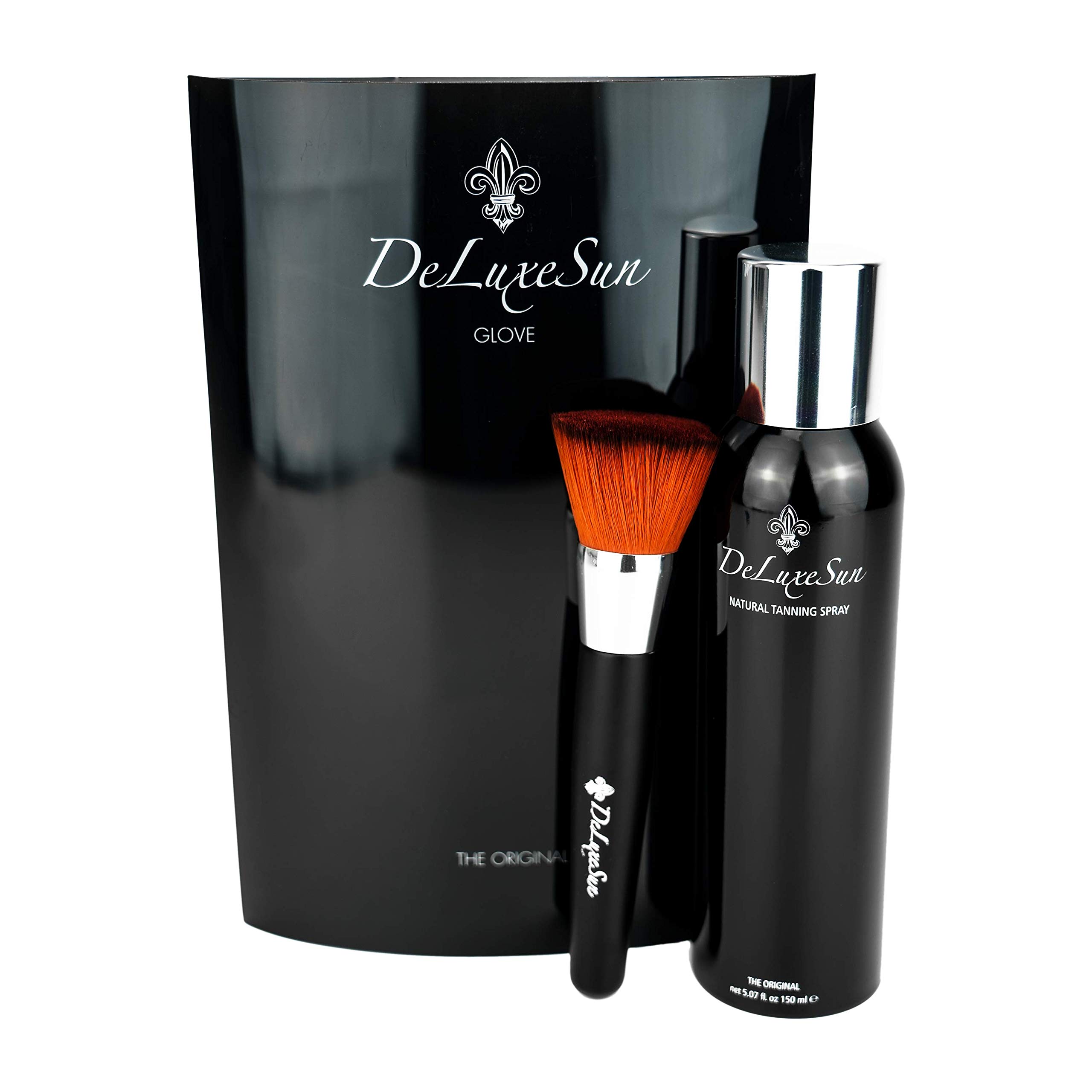 DeLuxeSun Zestaw do opalania składający się z 1 x DeLuxeSun Natural Tanning Spray 150 ml + 1 x rękawica + 1 x pędzel do nakładania i rozcierania konturów bez smug