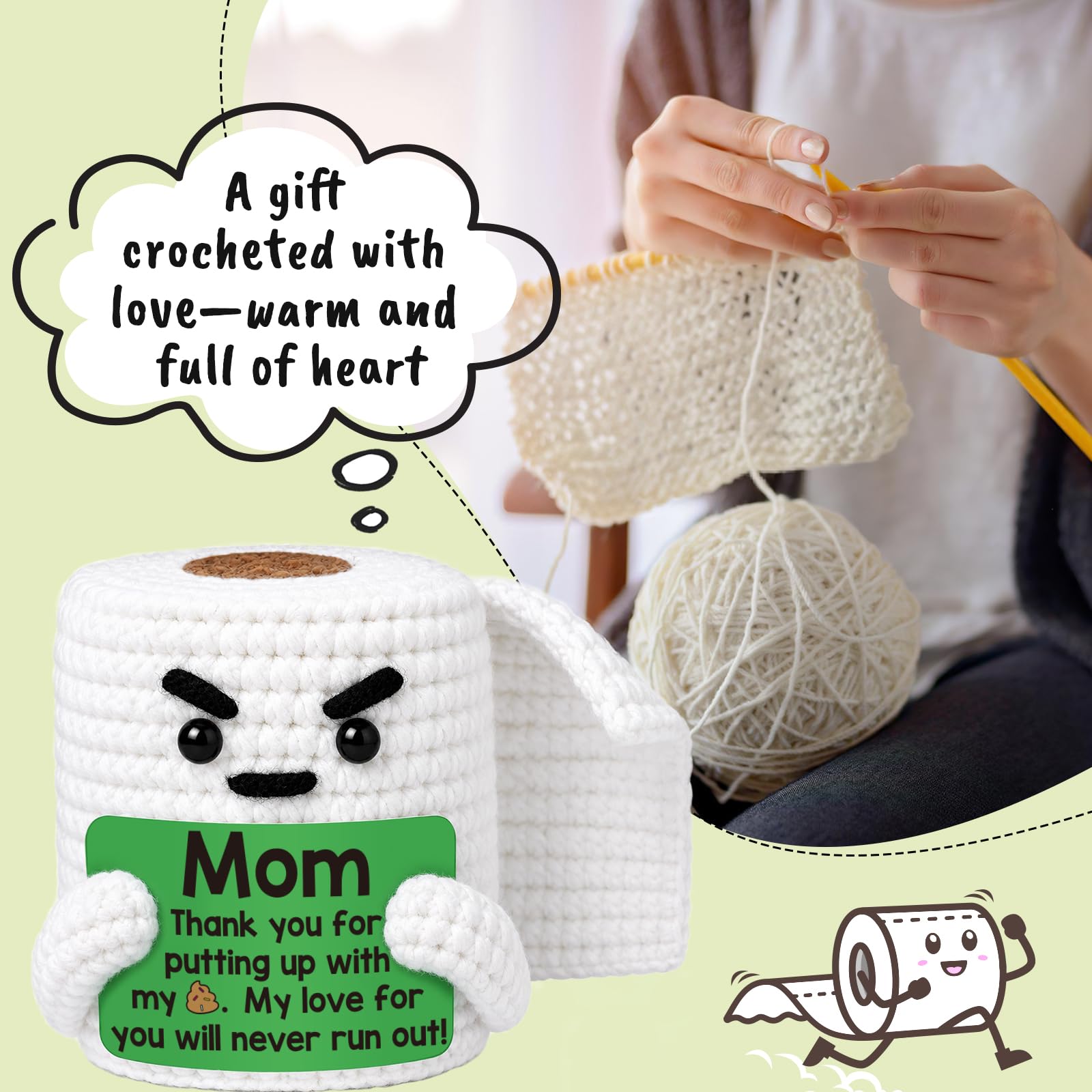 Regalos de cumpleaños de Navidad para mamá de hija e hijo, divertido rollo de papel higiénico de ganchillo hecho a mano, regalos para el día de la madre, regalos para nueva mamá, madre soltera,