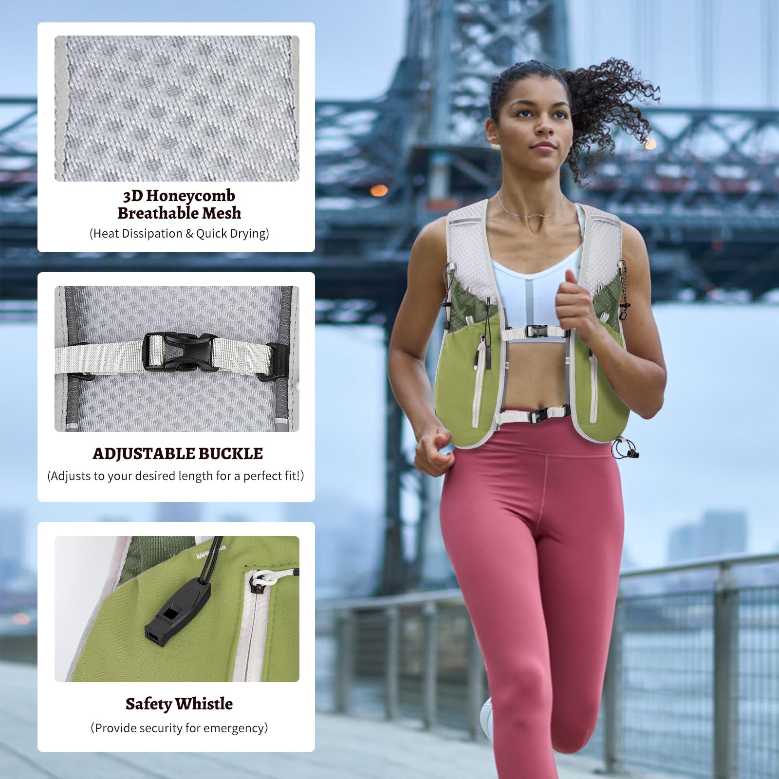 Zounich Laufweste mit 500ml Trinkflasche, Ultraleicht Laufweste für Damen und Herren, Multifunktionale Trinkrucksack 7L, Reflektierende Laufrucksack, für Laufen, Marathon, Radfahren