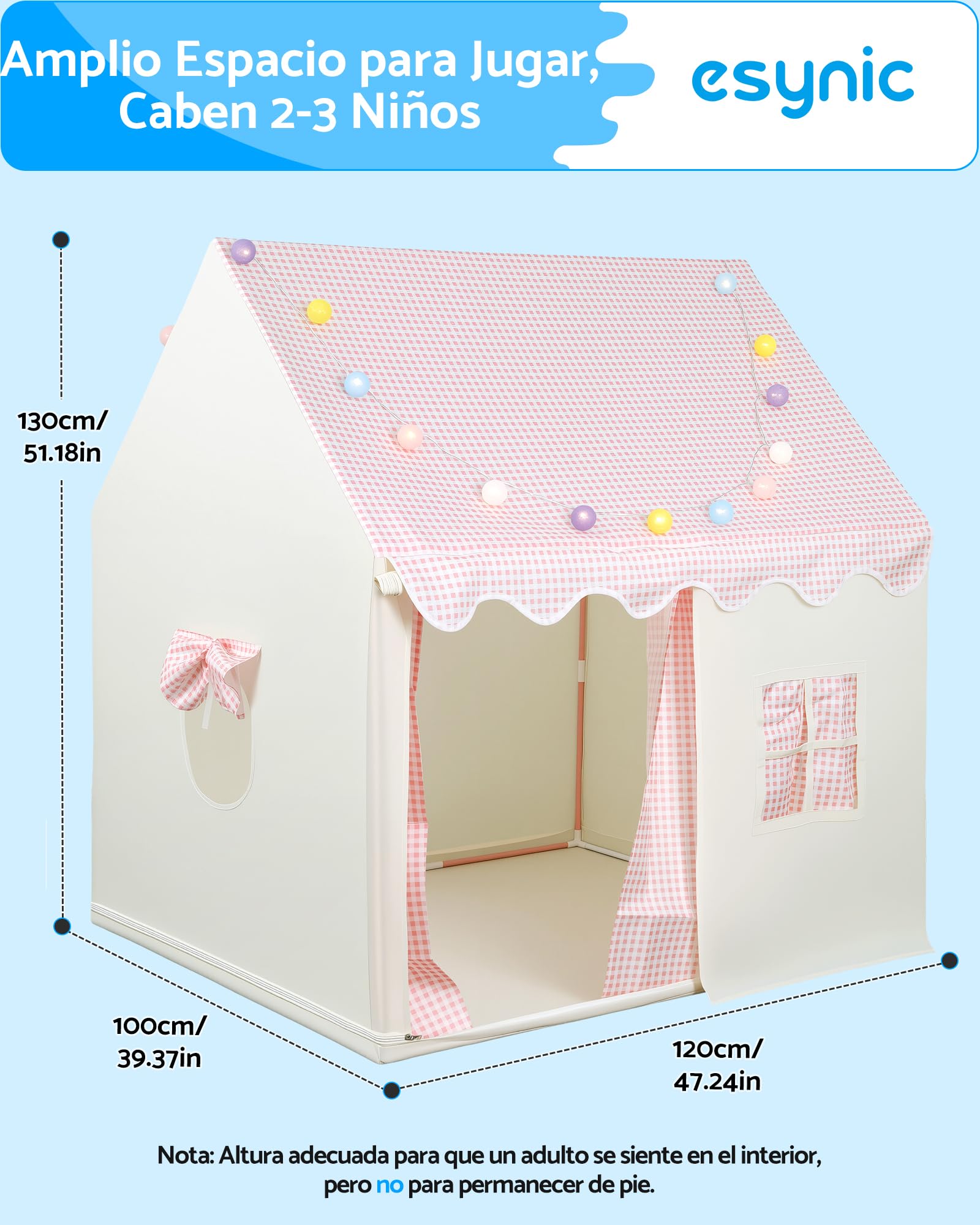 eSynic Tienda de Campaña para Niños Casa de Juegos Infantil con Luces LED Playhouse Montaje Fácil Estructura Metálica Casita Infantil Plegable Interior Exterior para Dormitorio Jardín — view 7