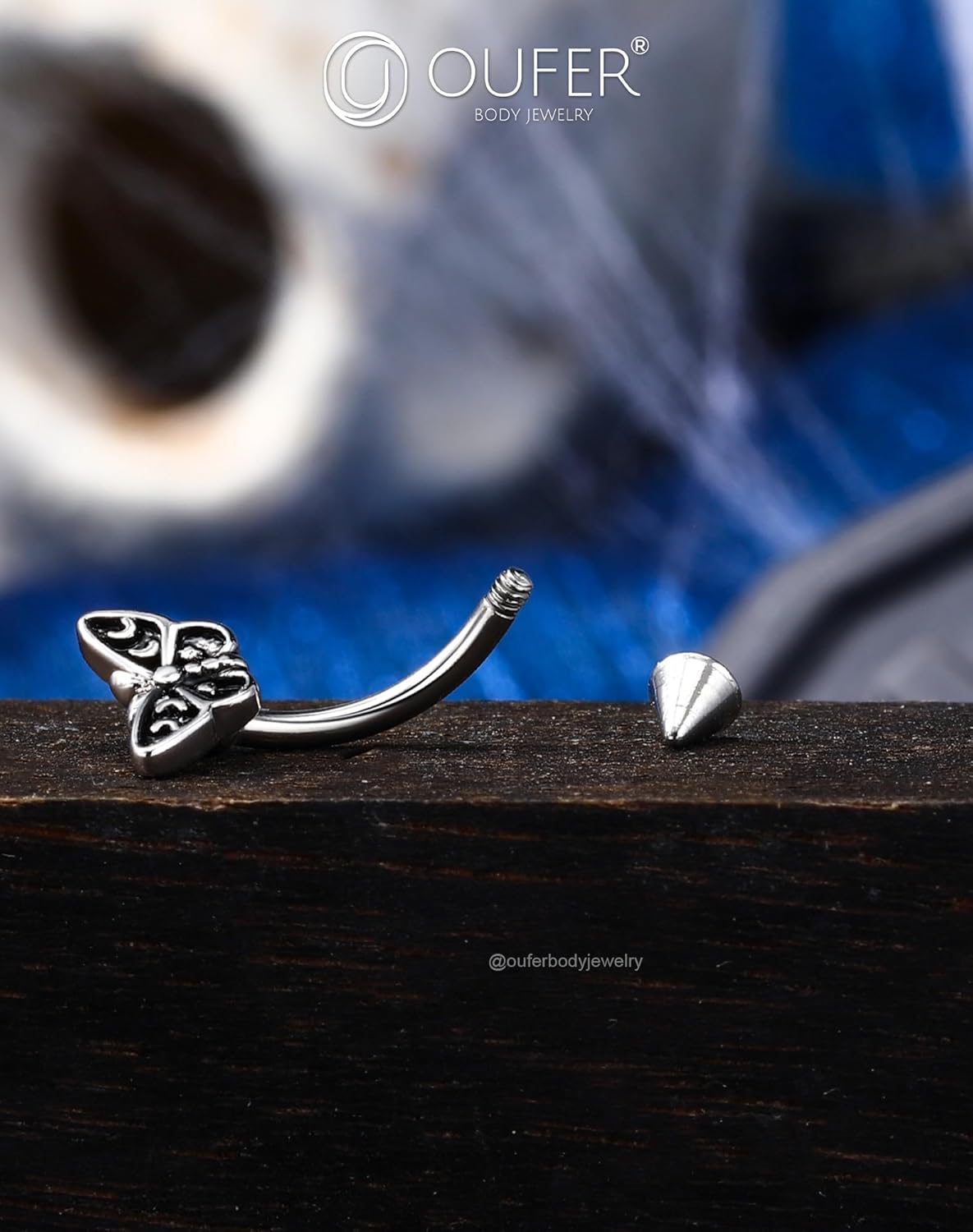 OUFER Halloween Moth Rook Eyebrow Piercing Jewelry, 316L Surgical Steel Rook Earrings for Women Men, Spooky Eyebrow Rings, 16G Curved Barbells, Halloween Body Piercing Jewelry-8mm - Image 8