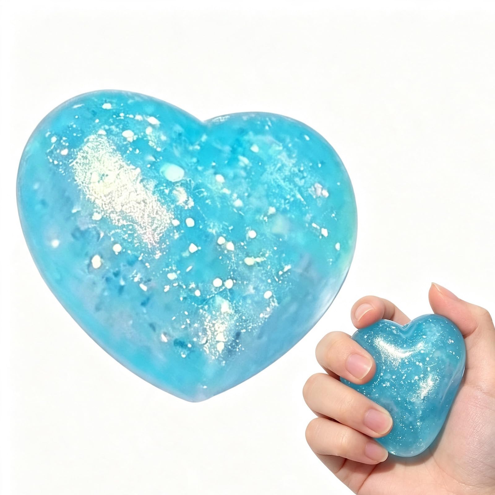 Squishy Glitter Heart Shape Stress Ball, Maltose-Filled Squeeze Fidget Toy