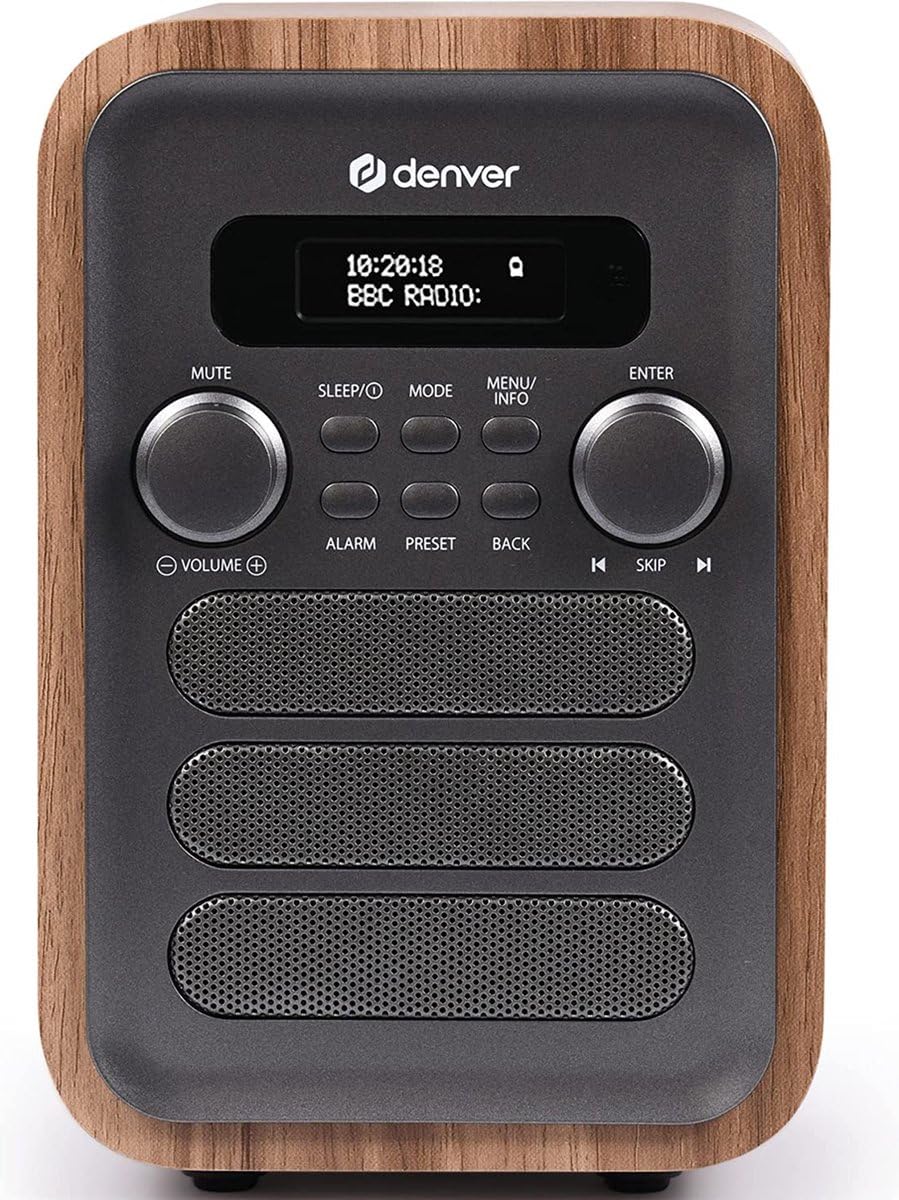 Radio digitale DAB+ e FM. Denver DAB-48GREY. Sveglia. Connessione Bluetooth. Volume: 2,5 W. Telecomando incluso. Grigio.