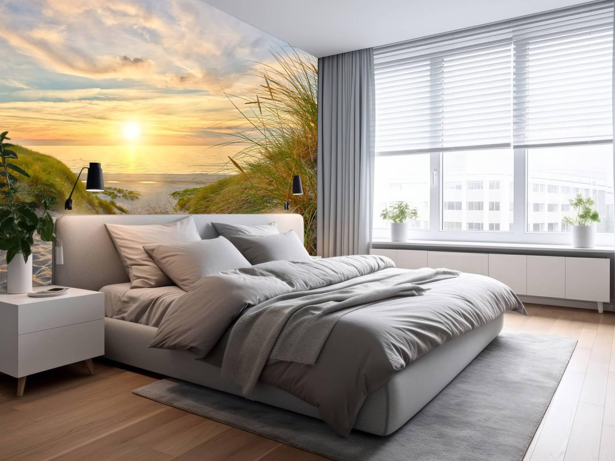 Musihy Tapisserie murale - Motif paysage de mer - 300 x 256 cm - Scène de coucher de soleil sur la mer - Pour salon, décoration d'intérieur - Jaune/vert/beige