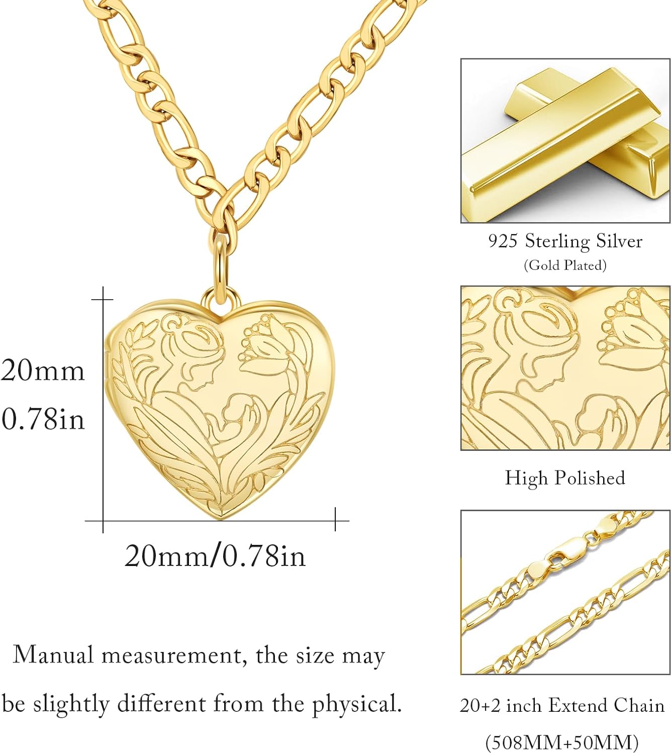 TUGHRA Mother's Day Gifts Gold Locket Necklaces for Women, 925 Sterling Silver Heart Photo Lockets Memorial Keepsake Jewelry Gift for Mom, Wife, Daughter - Image 5