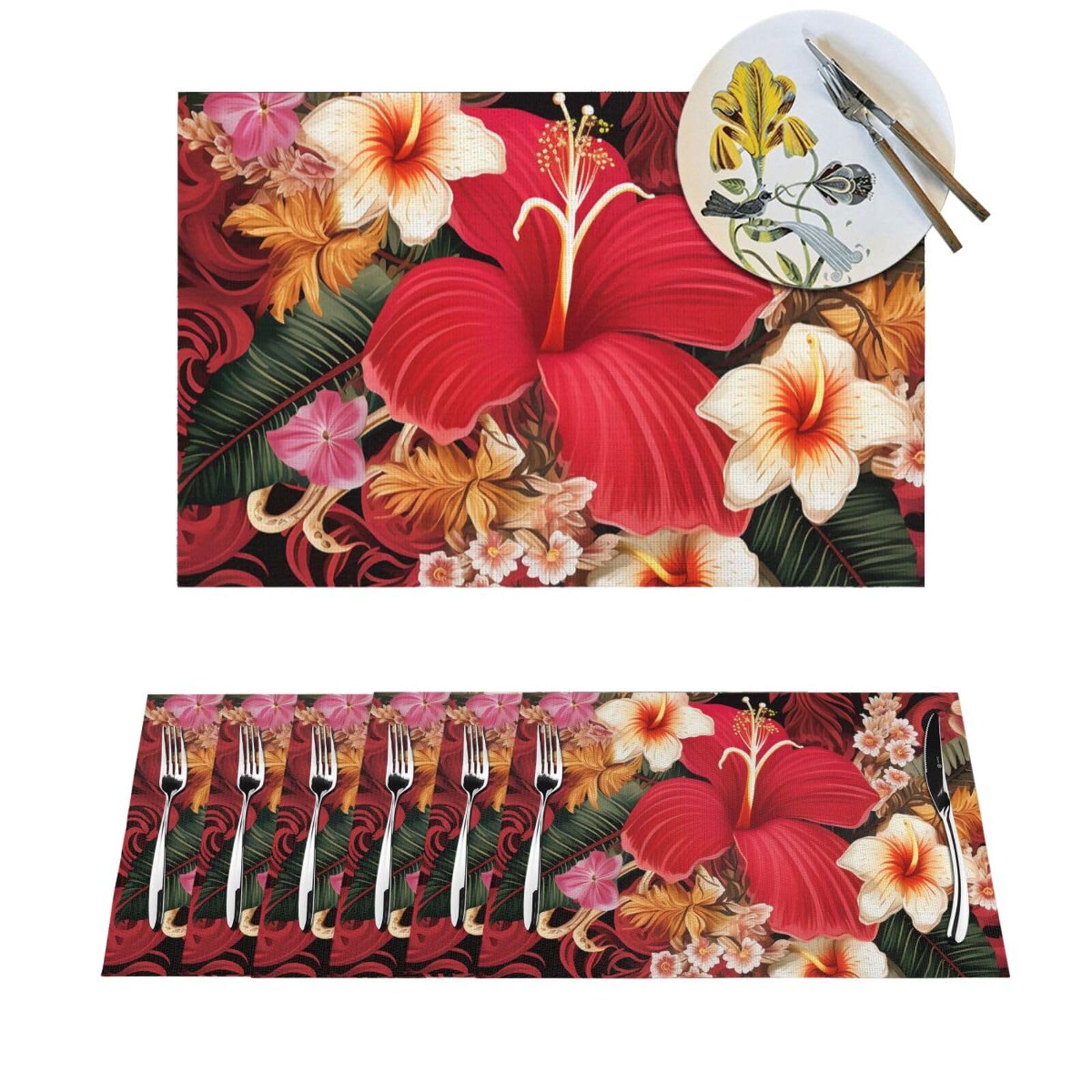 Set de table PVC tropical résistant à la chaleur et lavable pour repas intérieur - Lot de 4