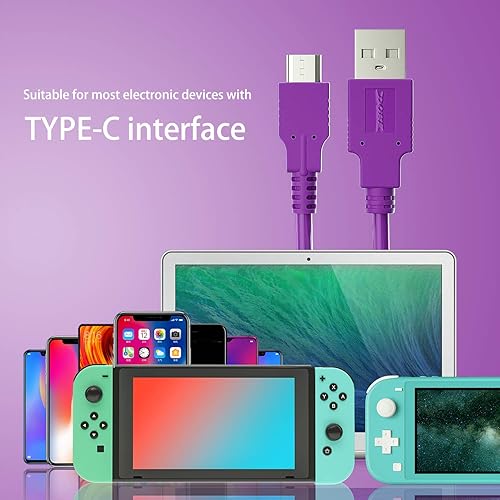 Miniatura 6 de ECHZOVE Cable morado compatible con Nintendo Switch y Switch modelo OLED, accesorios morados para Switch lite