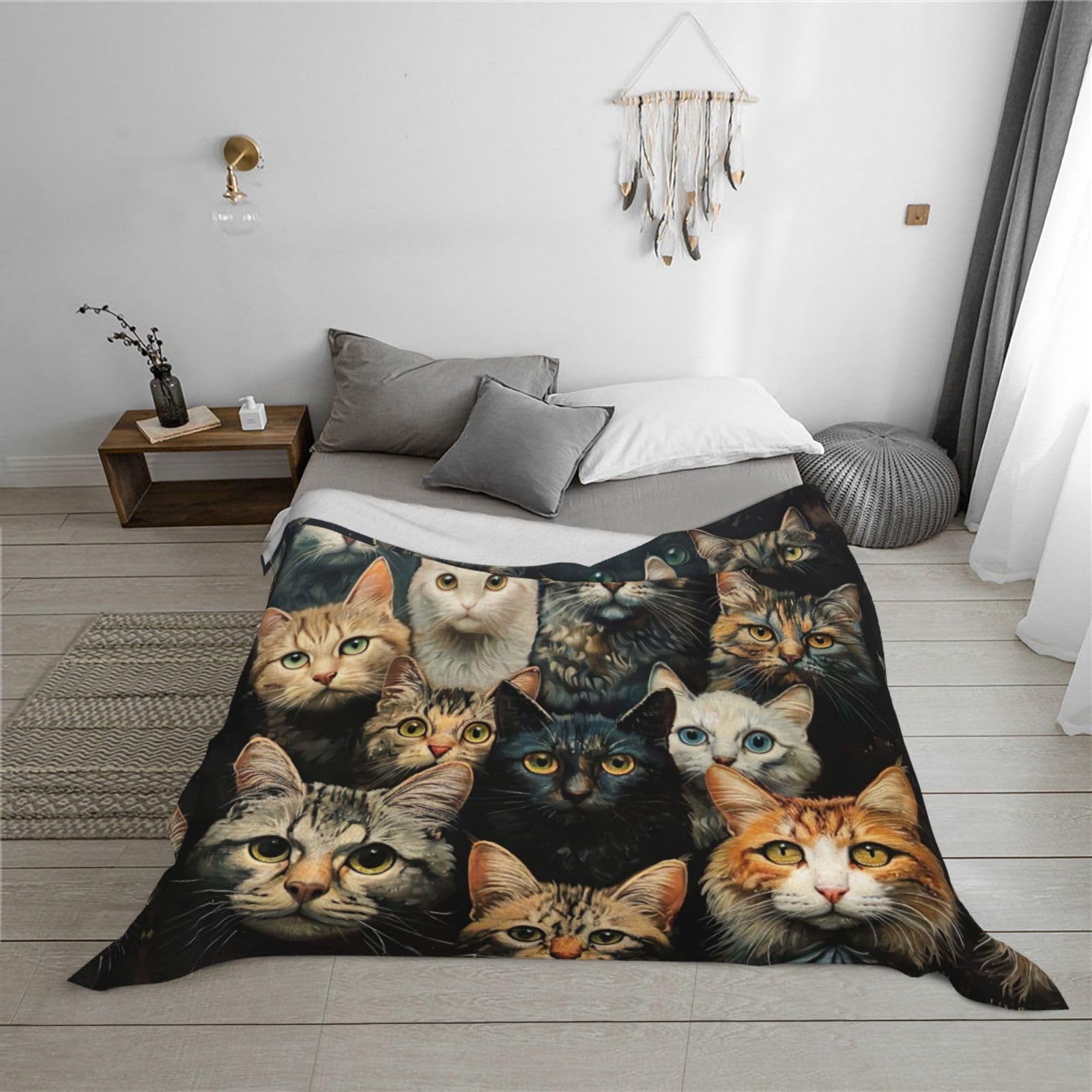 Manta de gato para sofá, cama, tamaño Queen, suave, ligera, afelpada, cálida y acogedora, manta de lujo