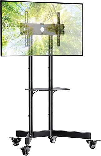 Miniatura 9 de PERLESMITH Soporte de TV rodante con ruedas bloqueables para televisores de 32 a 86 pulgadas con capacidad para hasta 132 libras, soporte de TV