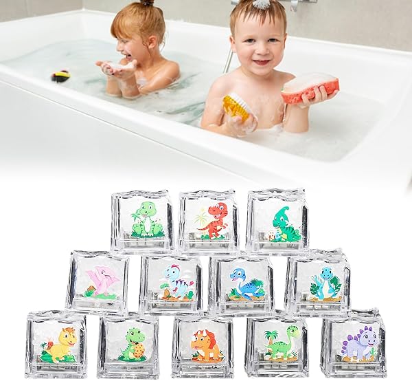12PCS LED Glowing Ice Cubes Block for Bath Fun Cartoon Theme Light Up Toy Cube Family Holiday Activity Bath Tub Light Up Ice Cubes - 2