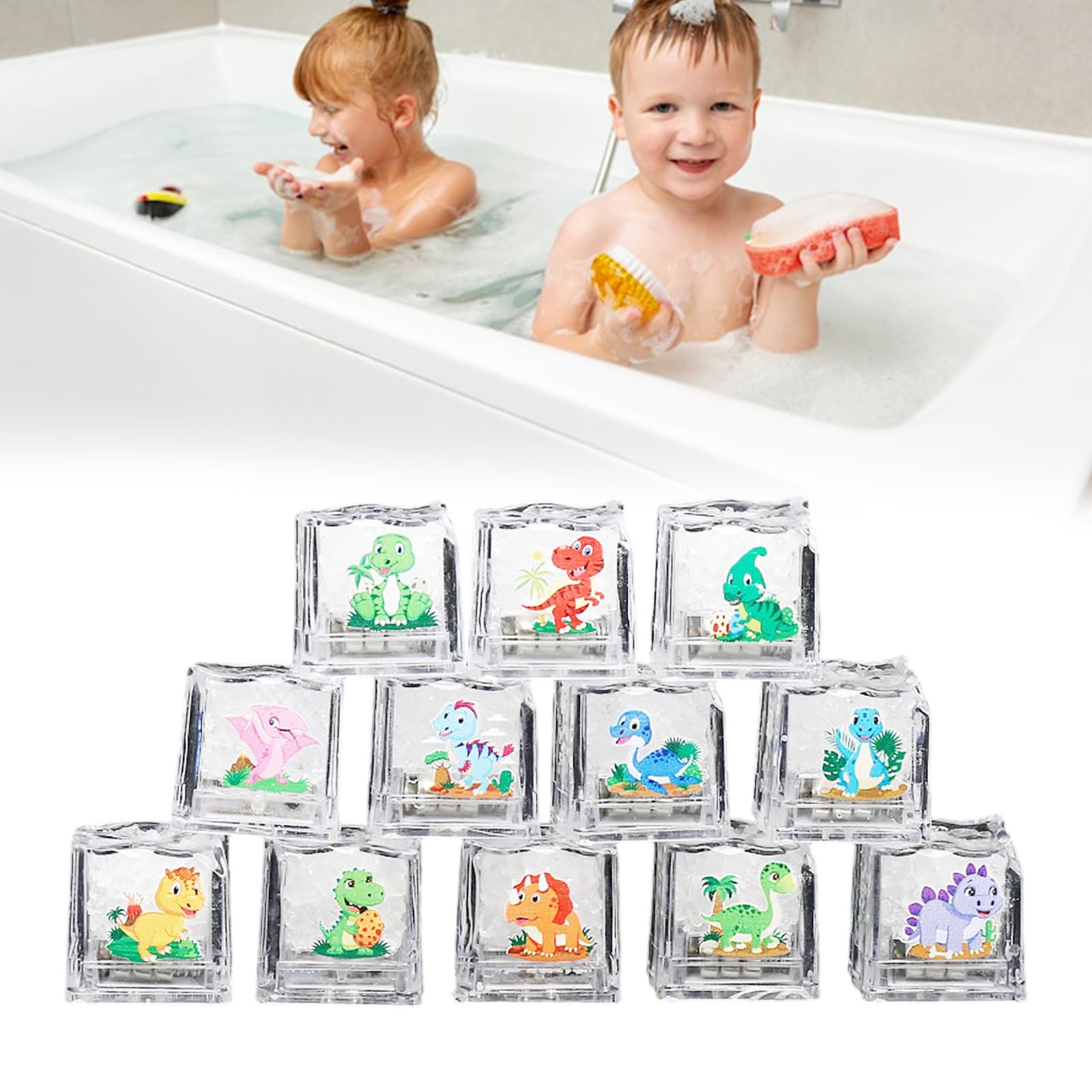 12PCS LED Glowing Ice Cubes Block for Bath Fun Cartoon Theme Light Up Toy Cube Family Holiday Activity Bath Tub Light Up Ice Cubes — view 2