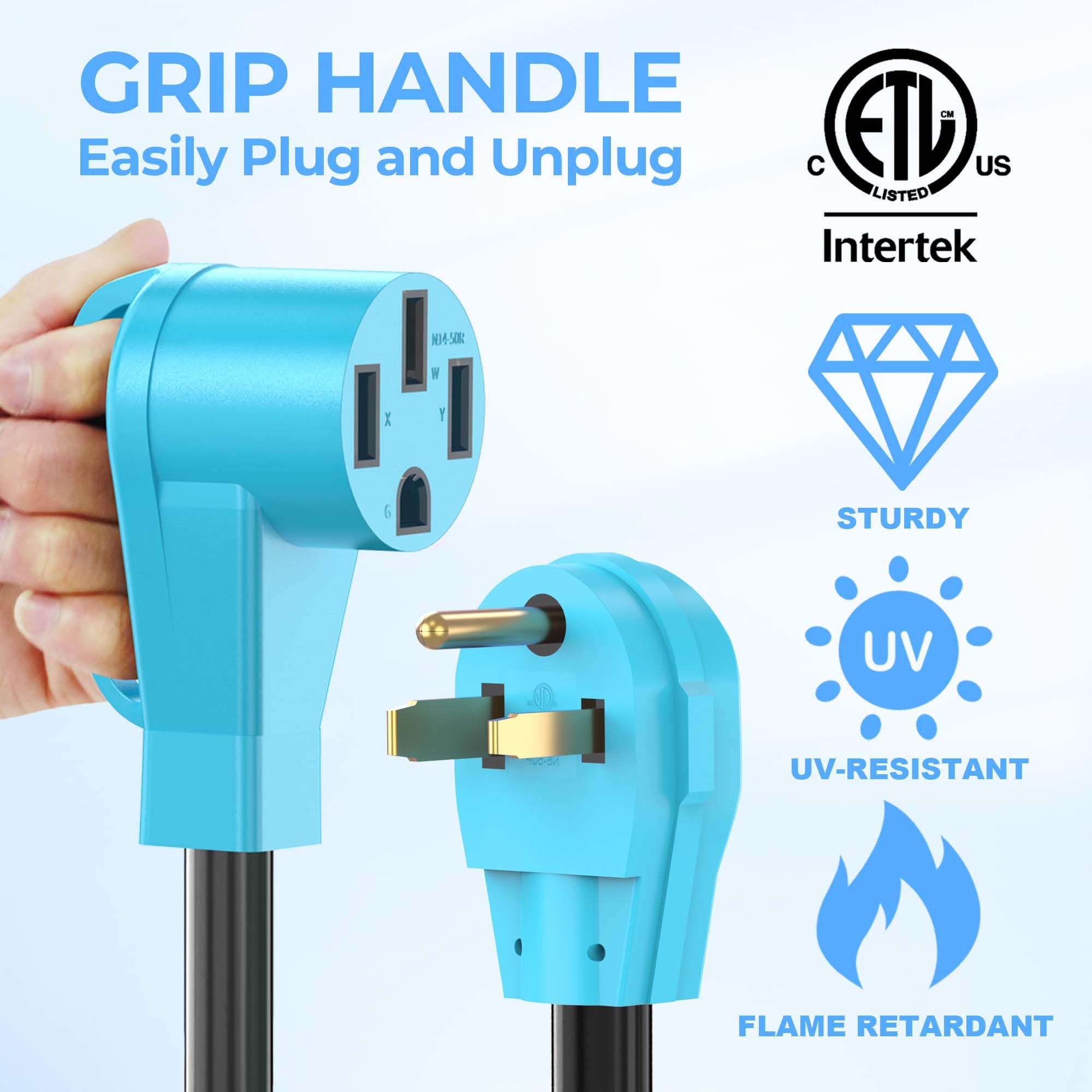 CircleCord NEMA 6-50P do 14-50R EV Kabel adaptera do ładowania EV poziom 2, 180 stopni wygięta konstrukcja z uchwytem do uchwytu, odporny kaliber 6