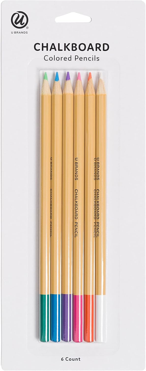 U Brands Chalkboard Colored Pencils, Assorted Colors, 6-Count