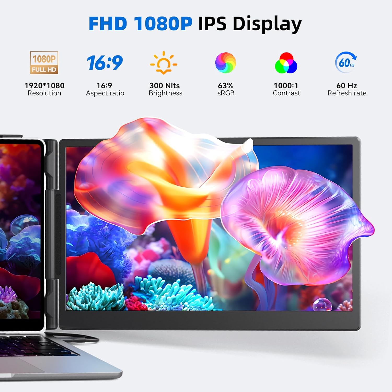 ROYY Laptop Monitor Extender, 14" Portable Laptop Screen, FHD 1080P Dual Comupter Screen Display, Travel Monitor for 13–17" Laptops, Plug & Play USB-C/HDMI for Windows/Mac/Android/Switch/PS5/PS4