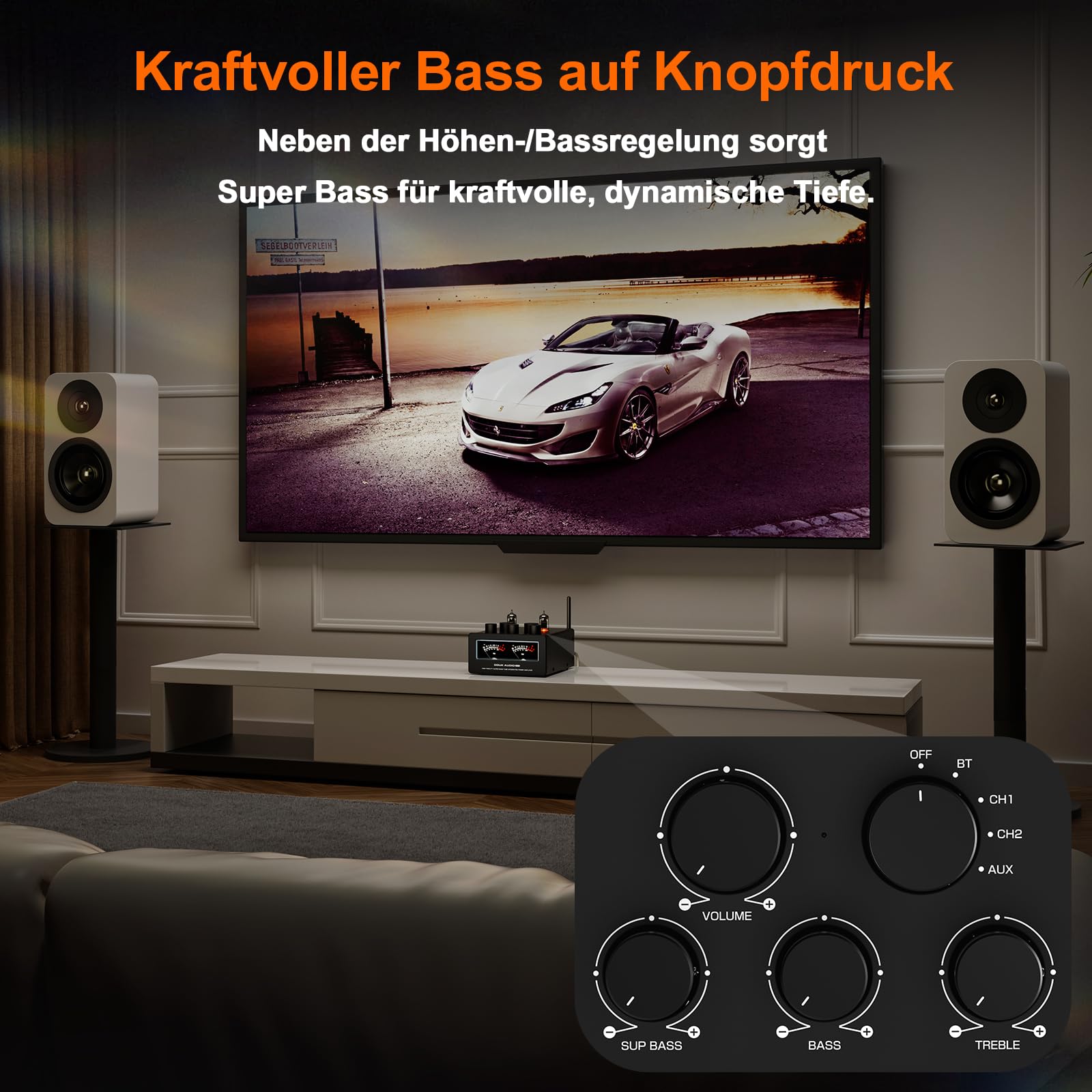 Douk Audio T6 PRO Bluetooth Röhrenverstärker: 300W x2 TPA3255 2-Kanal Stereo Verstärker – Dual-VU-Meter & Super Bass – für Heimkino- und HiFi-Systeme (Schwarz)