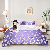 Vista 22 de Feelyou Juego de ropa de cama con estampado plateado con purpurina (sin purpurina), decoración de fiesta, funda de edredón morada para niñas, funda