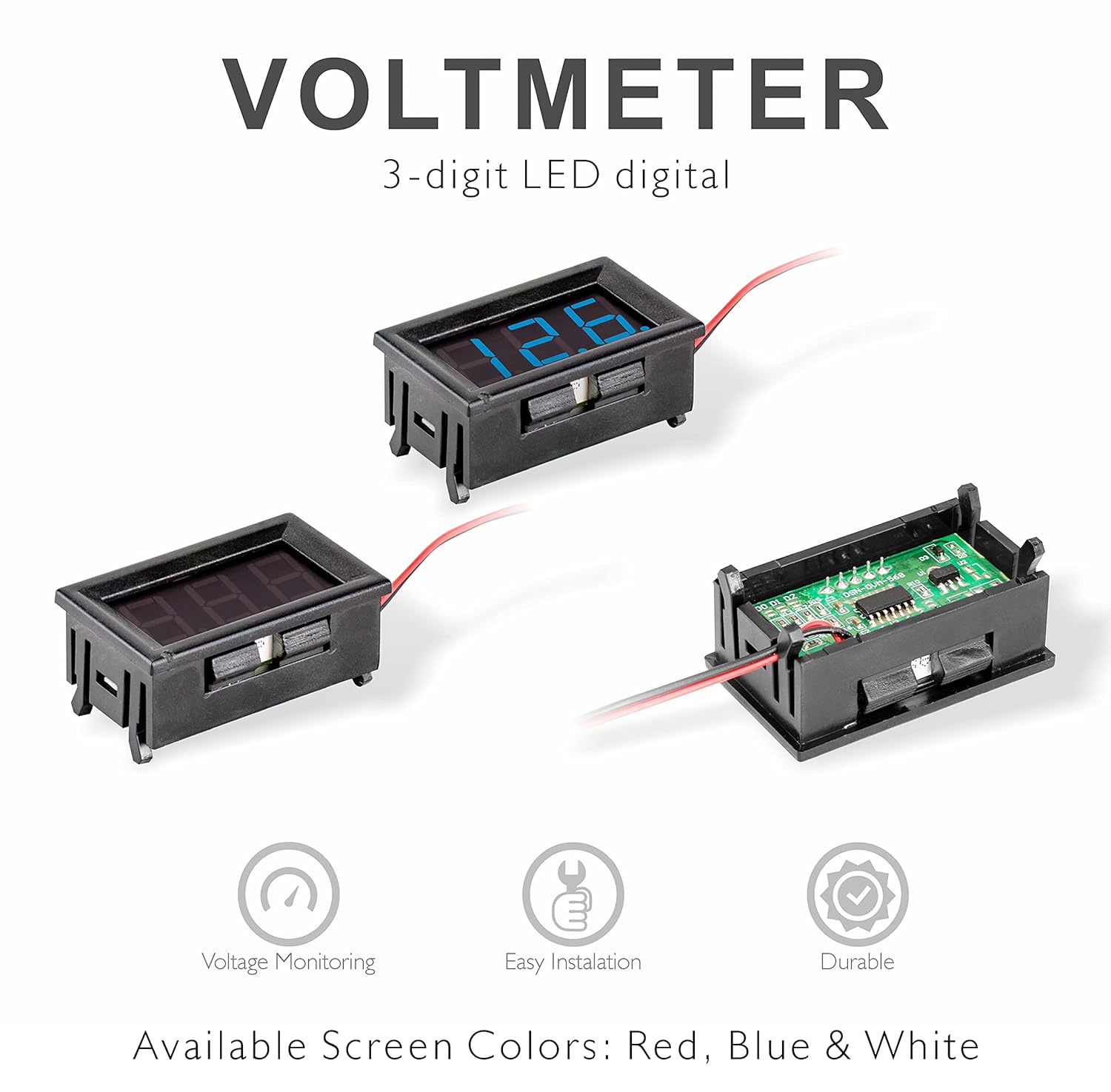 Comando DC4.2-31V Automotive Digital Voltmeter Gauge-Volt Meter for Cars Motorcycles ATV LUV Quad Bike RV Motorhomes SUV CUV Boats Truck Vans Golf carts Marine Off-Road and Other Transport (Blue) : Automotive